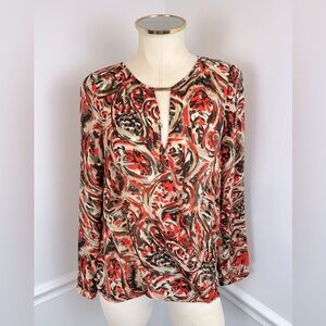 MICHAEL KORS Orange, Brown & Beige Long Sleeve Lightweight Blouse | Size 2